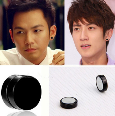 1Pair Non Piercing Clip On Round Magnetic Ear Stud Men